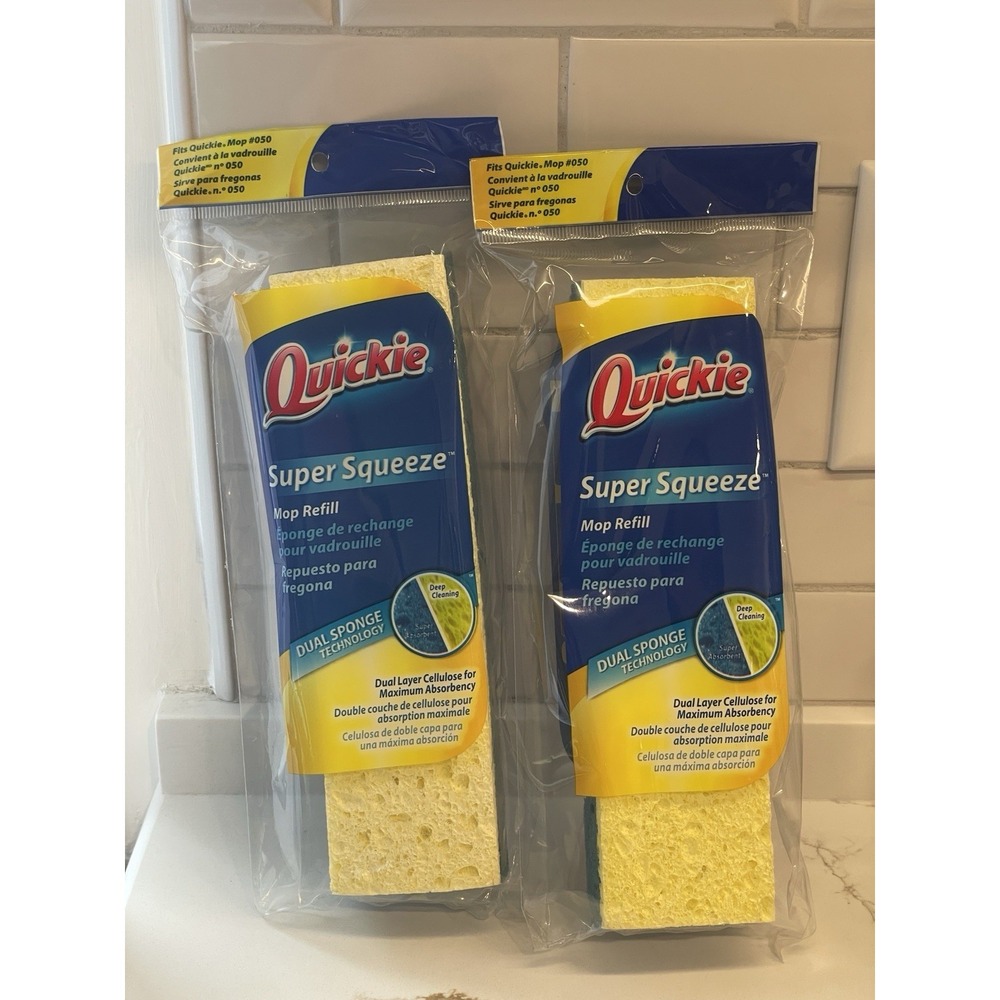 Quickie Super‎ Squeeze Mop Refills Fits #050 Lot of 2 Dual Sponge Sealed New